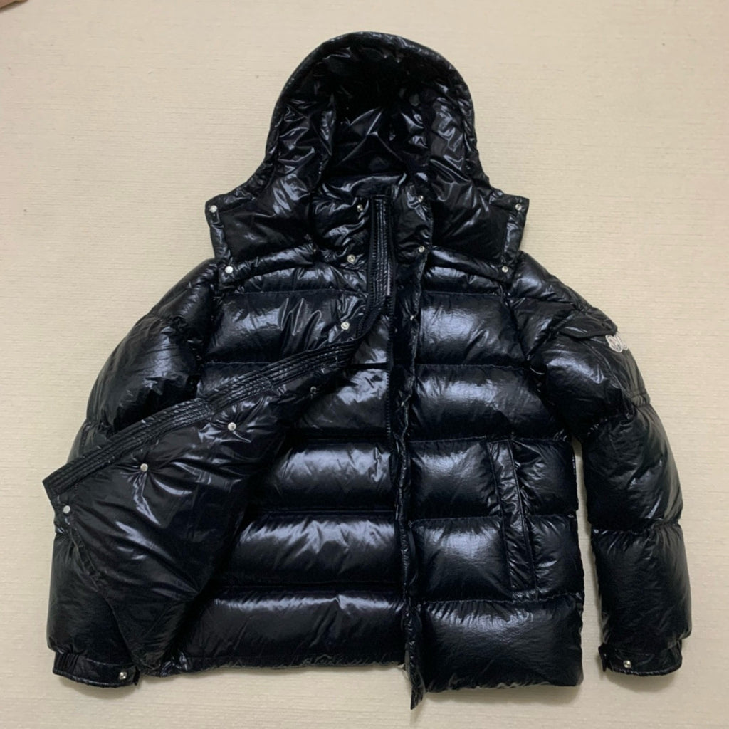 Moncler Men's Winter Warm Black Embroidered Logo Short Long Sleeve Hooded Puffer Down Jacket #71645