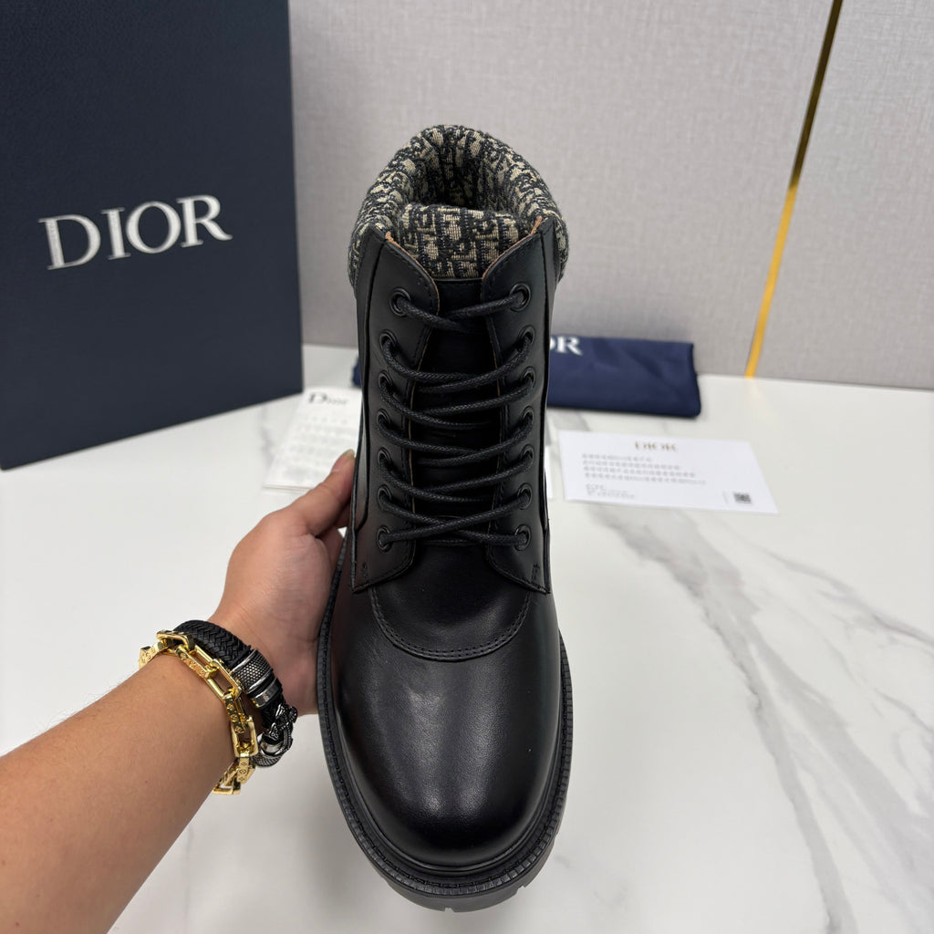 DIOR Dior Explorer III Ankle Boot Black Smooth Calfskin and Black Dior Oblique Jacquard #336112
