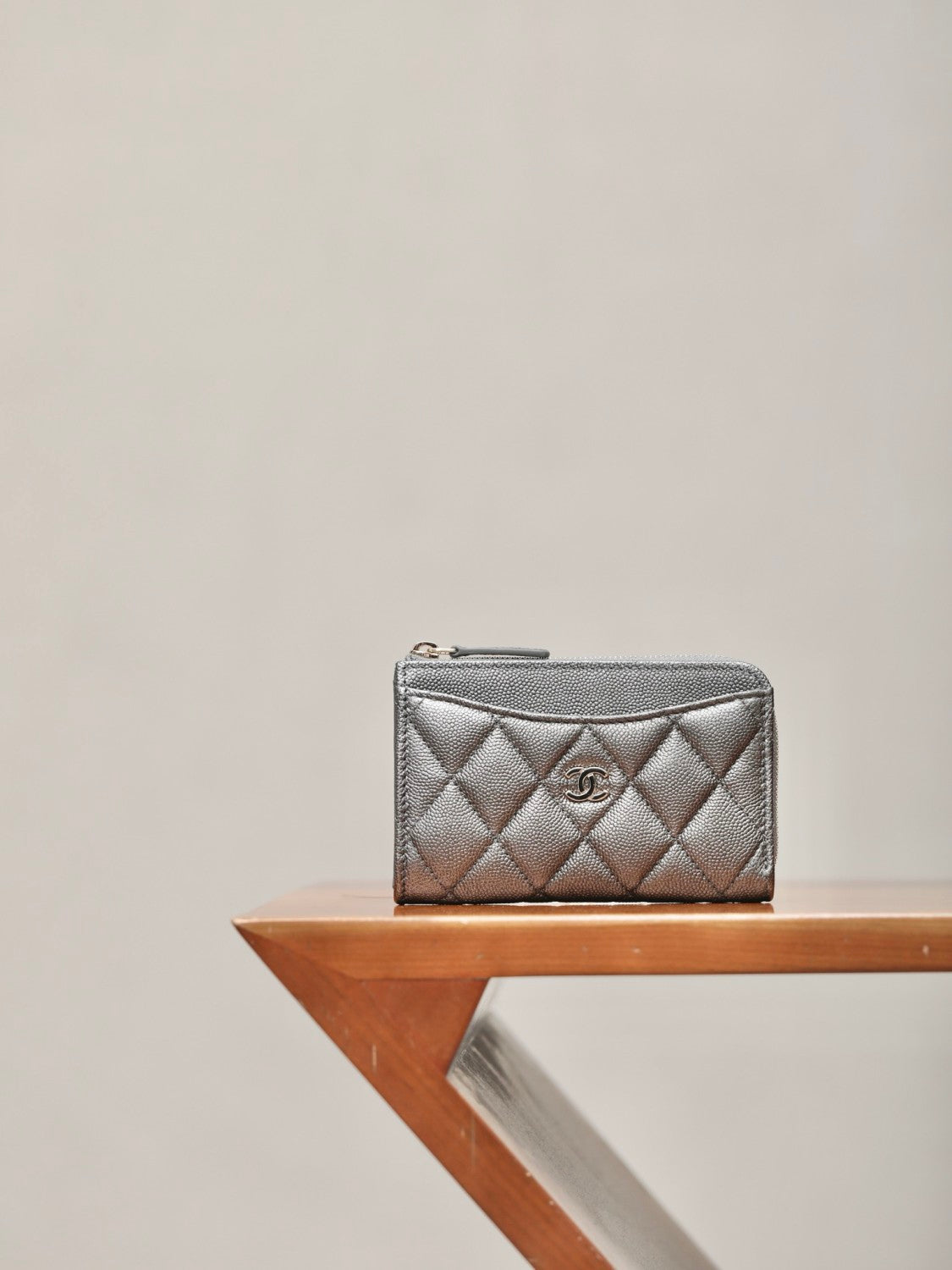 Chanel Diamond Pattern Design Brand Logo Grained Calfskin Card Holder Wallet #262345