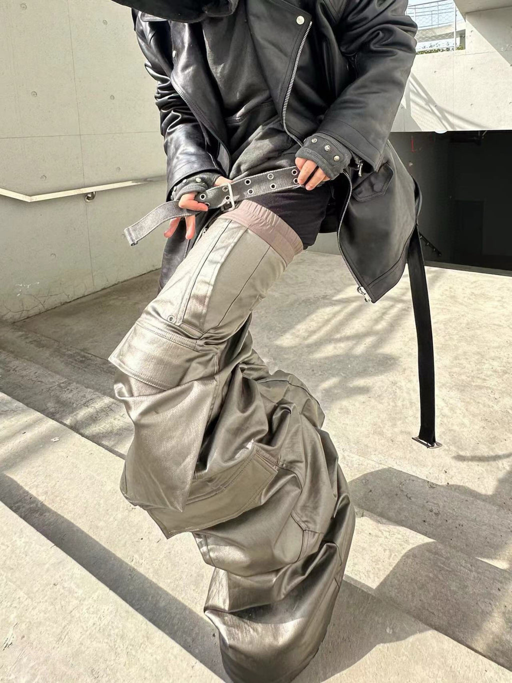 Rick Owens Men's Spliced Side Pockets Solid Color Coated Wide Leg Jeans Spring & Autumn Casual Long Pants Ngvp #1518