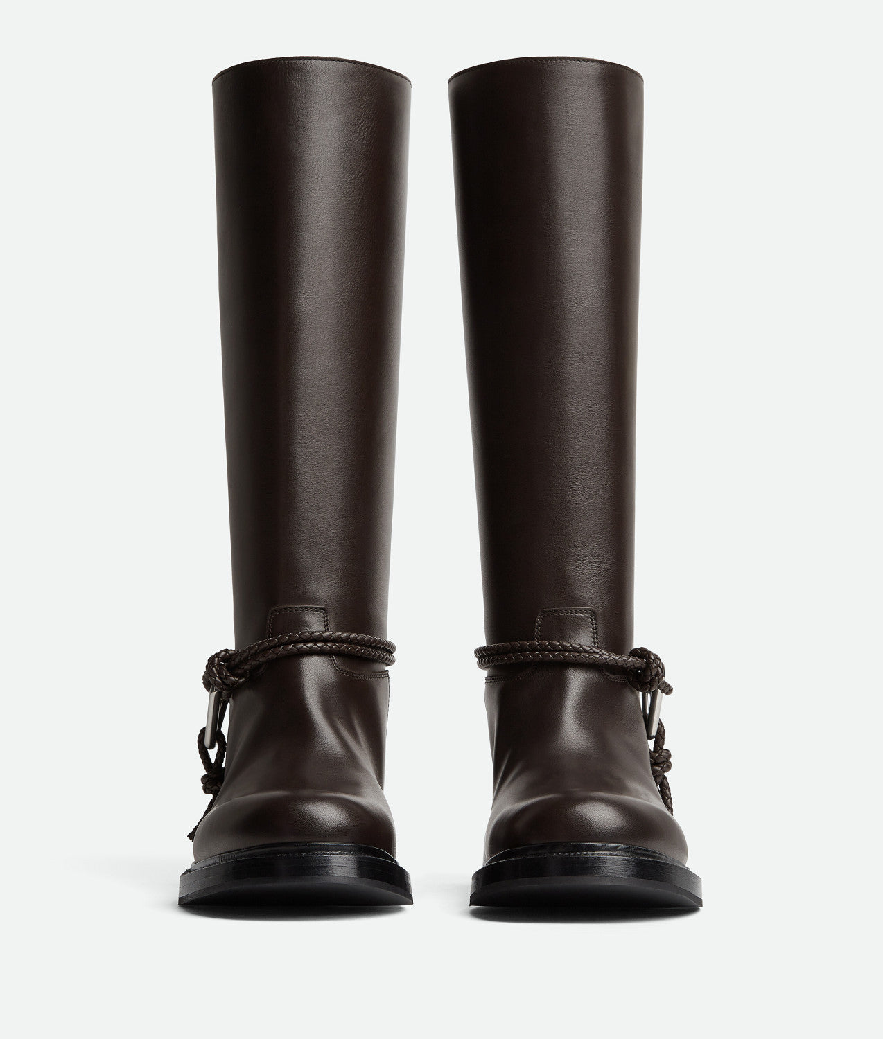 Bottega Veneta Women's James Knee-High Boots Solid-Color Leather Round-Toe Knee-High Boots Chunky Heel Casual Shoes Ngvp #2574