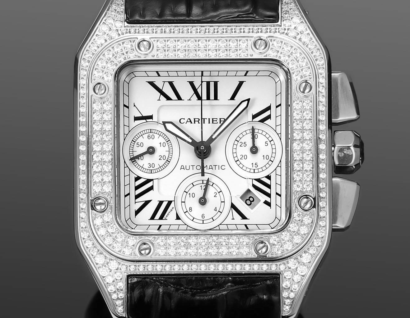 Cartier Santos Men's Automatic Mechanical Movement Roman Scale Date Display Chronograph 100M Water Resistant Mechanical Watch #72997