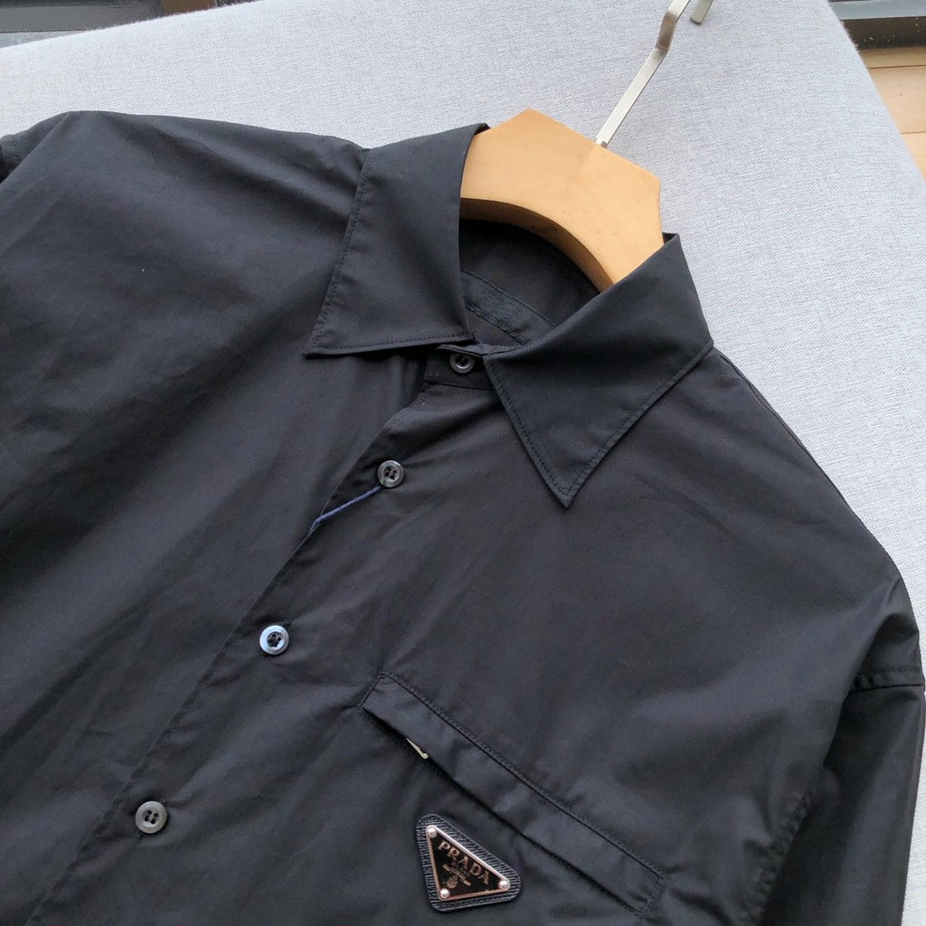 Prada Men's Spring And Autumn Solid Color Recycled Fiber Nylon Single Breasted Long Sleeved Shirt #74639