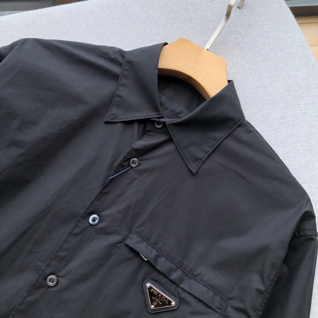 Prada Men's Spring And Autumn Solid Color Recycled Fiber Nylon Single Breasted Long Sleeved Shirt #74639