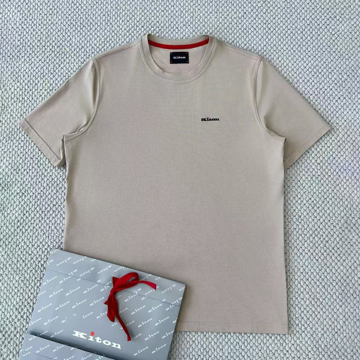 Kiton Men's Summer Solid Color Embroidered Letter Print Round Neck Short Sleeve T-Shirt #75729