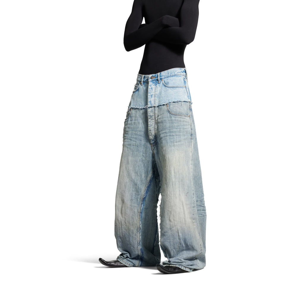 Balenciaga Men's Old Solid Color Splicing Old Jeans Casual Cut-Up Baggy Straight Pants Ngvp #1146