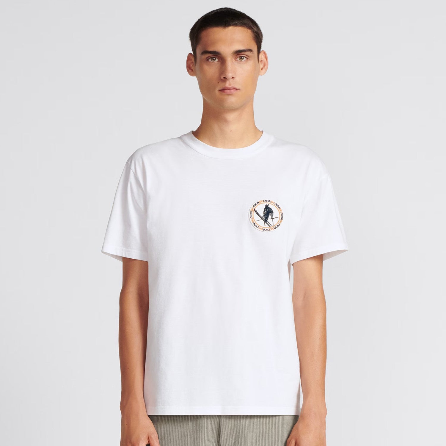 Dior Men's Summer Embroidered Round Label Solid Colour Round Neck Cotton Short Sleeve T-Shirt #97823