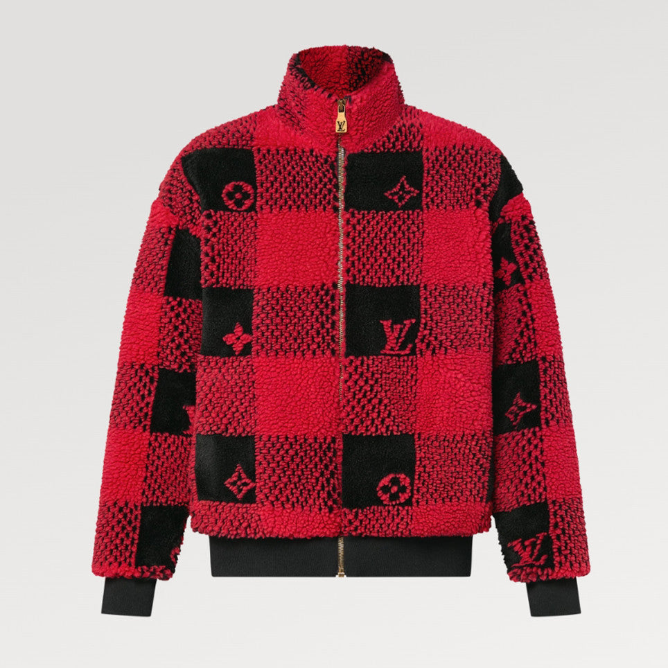 Louis Vuitton Men's Fall And Winter Plaid Lapel Zipper Fitted Damier Suede Drawstring Long Sleeve Waist Jacket #71538