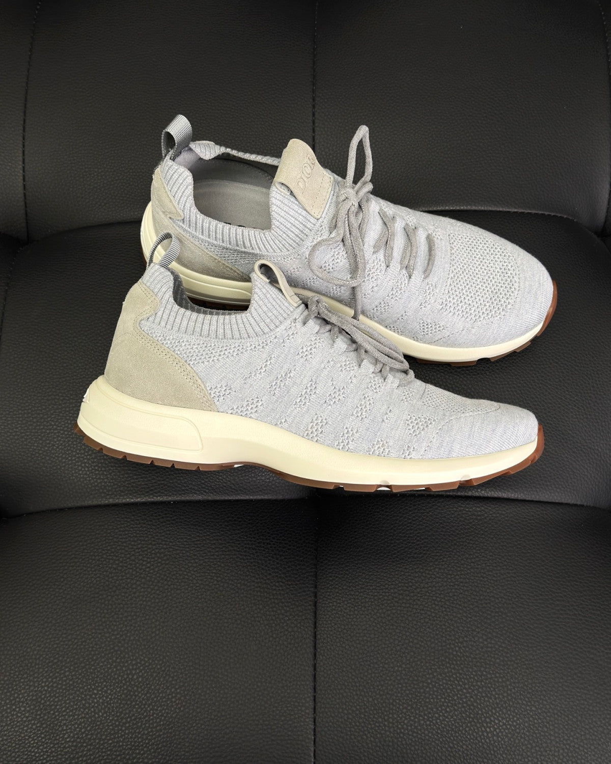 DIOR B80 Lounge Sneaker Dior Gray Cannage Cashmere Wool and Silk Knit with Dior Gray Suede#336623