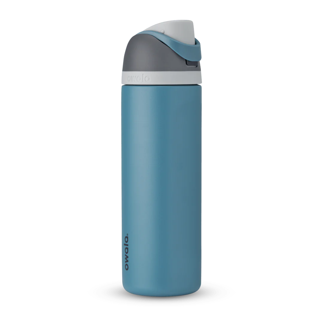 Owala FreeSip Insulated Stainless Steel Water Bottle with Straw for Sports and Travel. BPA-Free. 24-oz. Grey/Blue