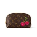 Louis Vuitton LV X TM Women's Brown Letter Print Cherry Pattern Leather Small Makeup Bag Bags #77595