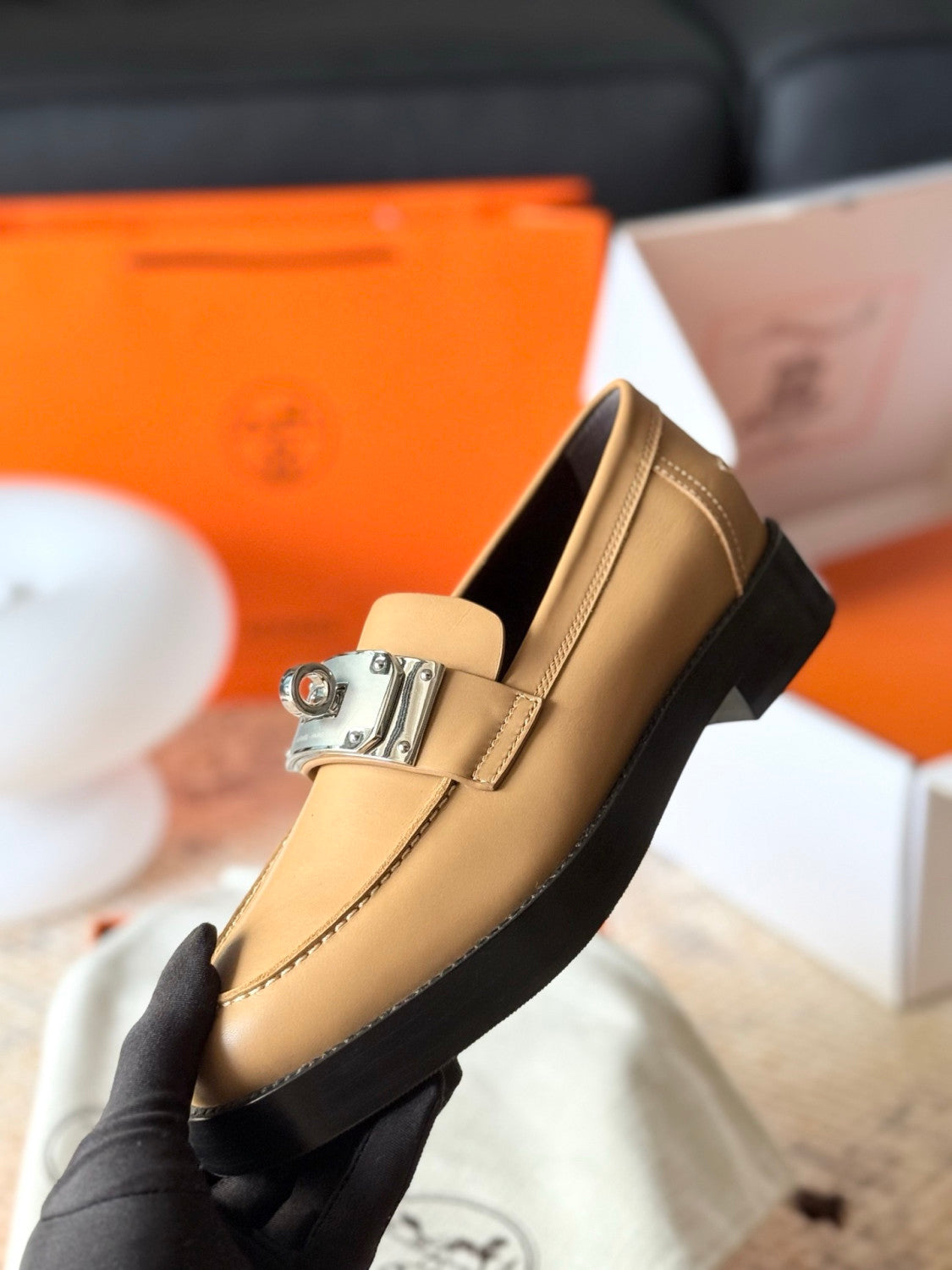 Hermes Hot loafer Beige #334035