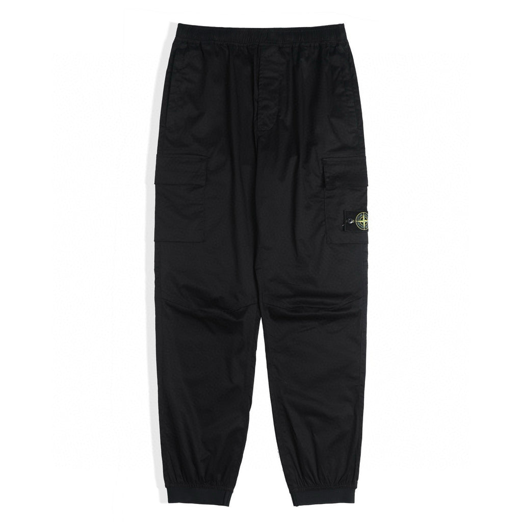 Stone Island Men's Fall Black Cotton Guide Pin Patch Casual Straight Loose Work Pants #97966