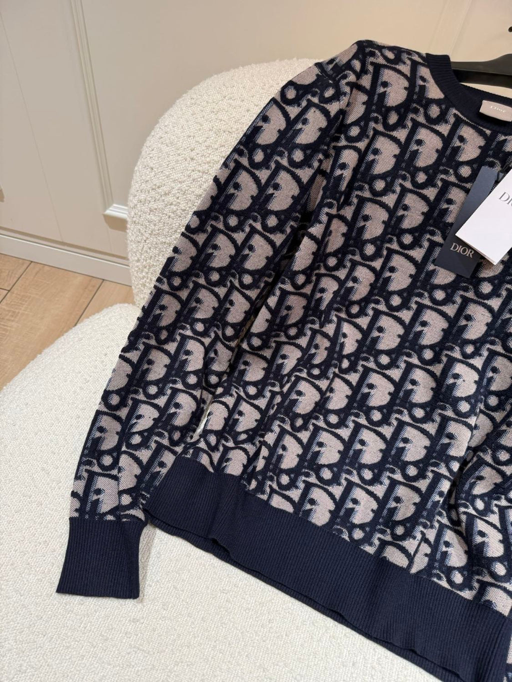 DIOR Dior Oblique Sweater Blue Cotton Wool Silk Blend Jacquard #377022