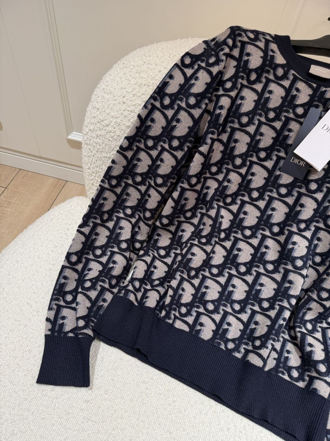 DIOR Dior Oblique Sweater Blue Cotton Wool Silk Blend Jacquard #377022