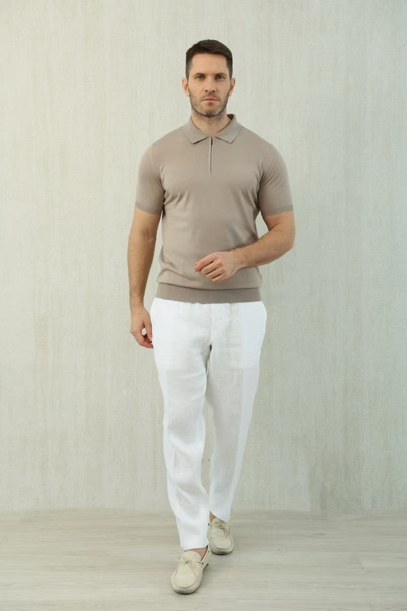 Loro Piana Men's Summer Solid Color Half Zip Straight Short Sleeve Polo Shirt Ngvp #1555