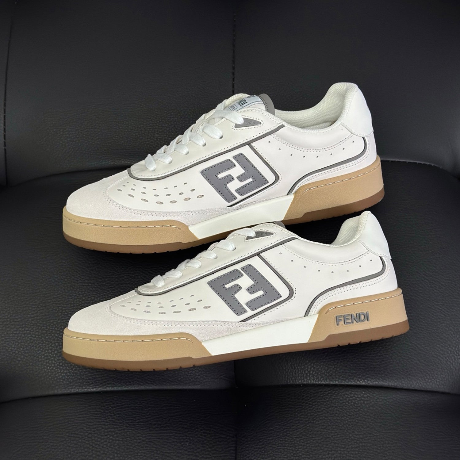 Fendi Match Leather Suede Low Top Shoes Women's Men's Spring Summer Round Toe Lace Up Colorblocking Fashion Casual Retro Shoes #81414