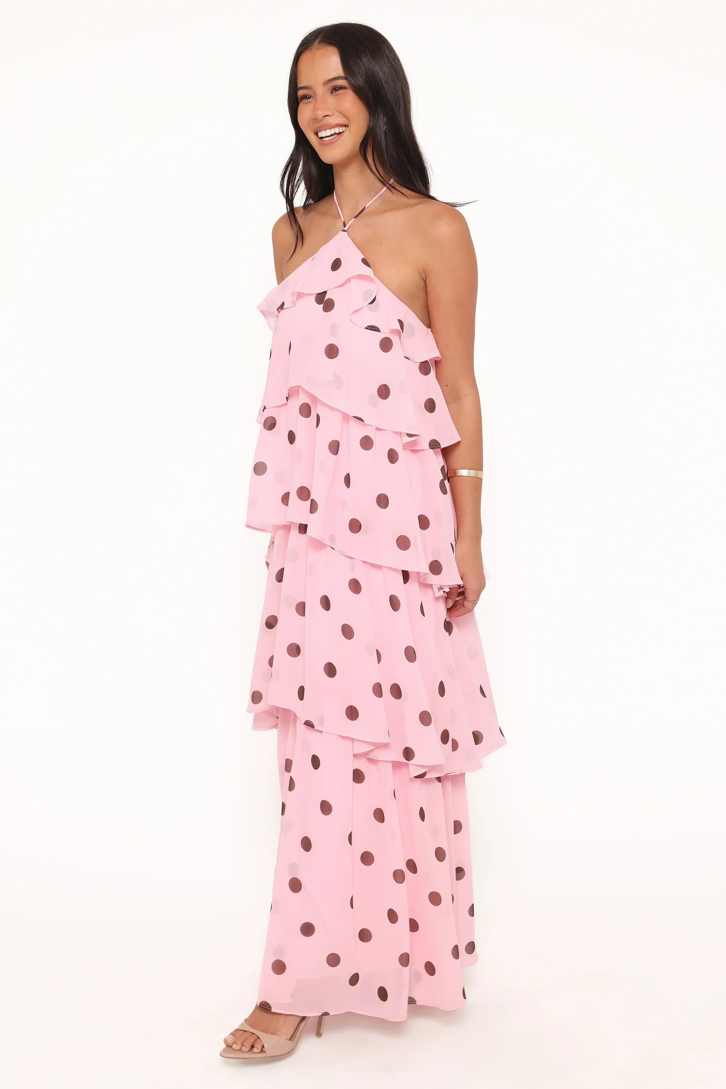 Chasity Halterneck Maxi Dress - Pink Polka Dot