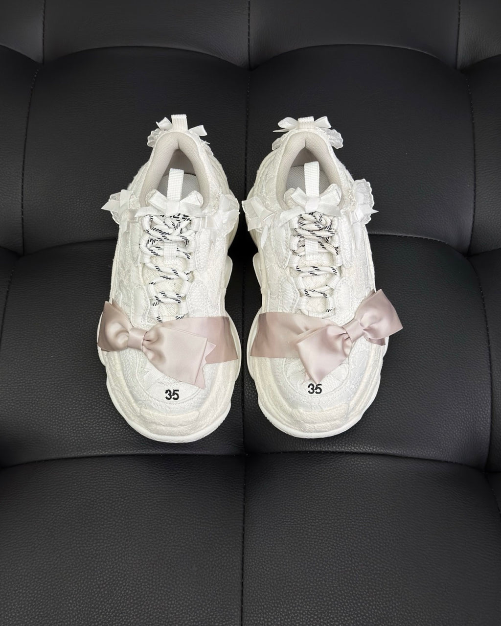Balenciaga Triple S Lace Women's Solid Color Bow-Decorated Low-Top Lace-Up Thick-Sole Sneakers Shoes #77559
