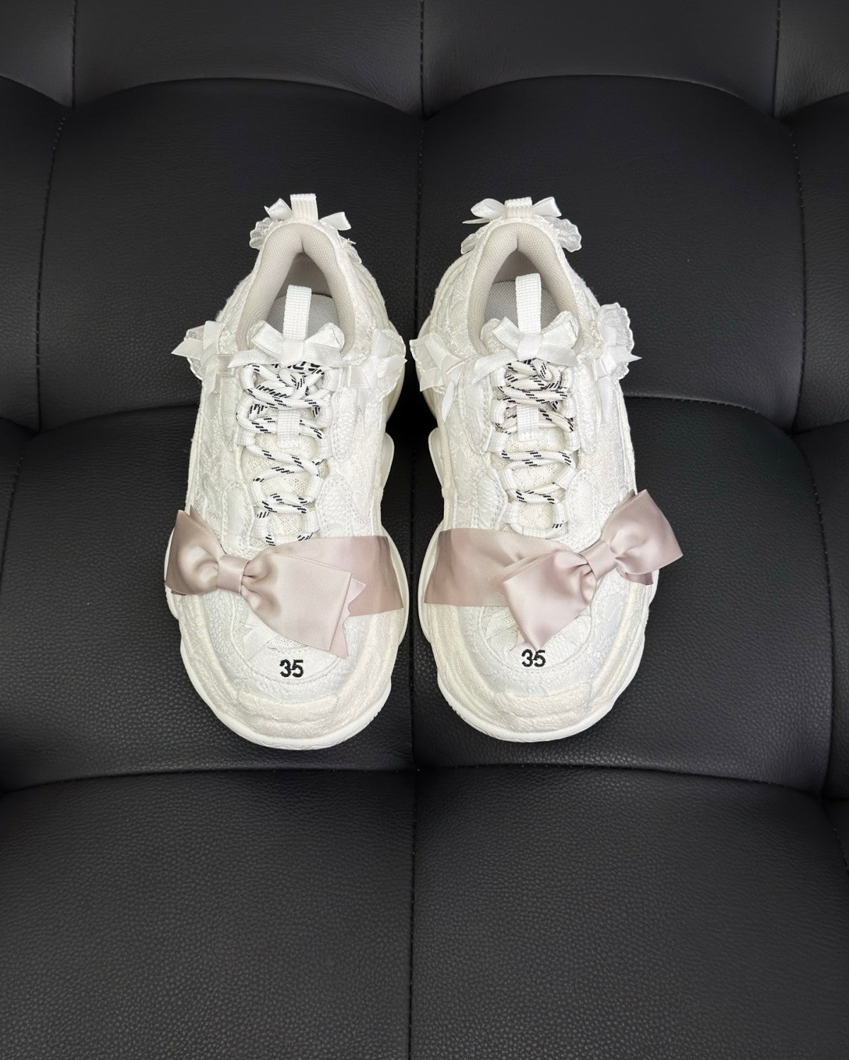 Balenciaga Triple S Lace Women's Solid Color Bow-Decorated Low-Top Lace-Up Thick-Sole Sneakers Shoes #77559
