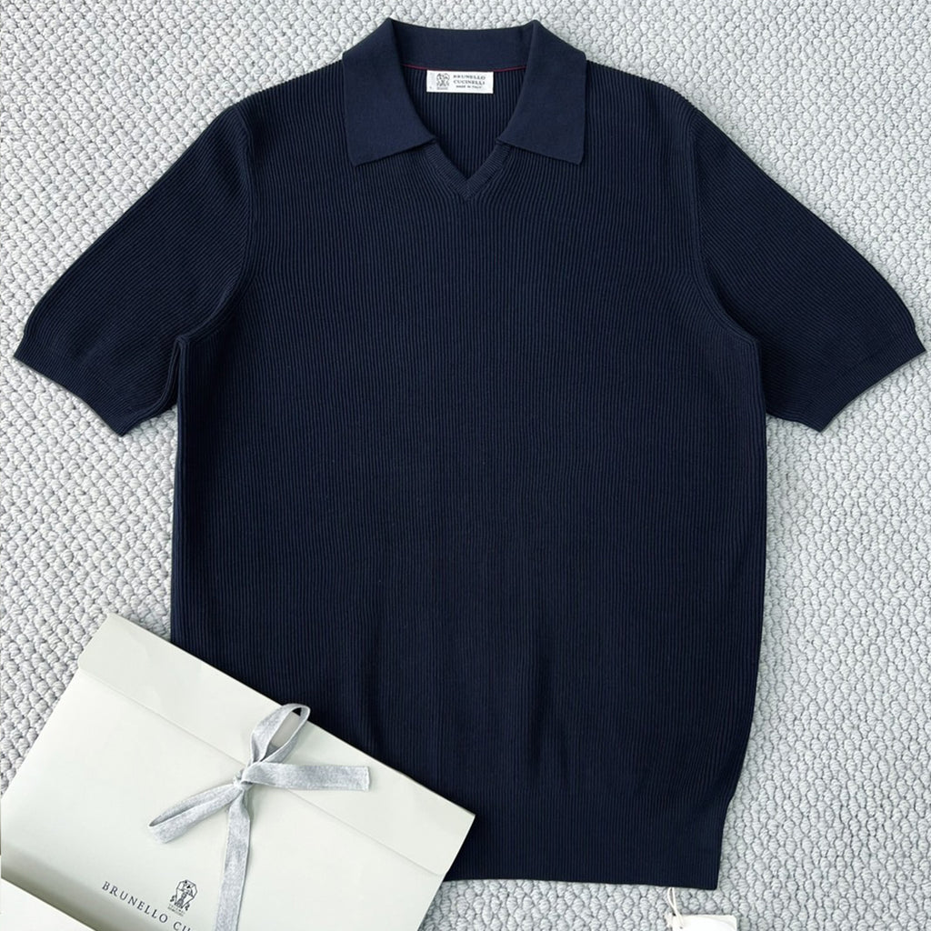 Brunello Cucinelli Men's Business Casual Spring Summer Cotton British Ribbed Knit Polo Shirt Fashion Trend Casual Comfort Lapel T-Shirt Ngvp #1347