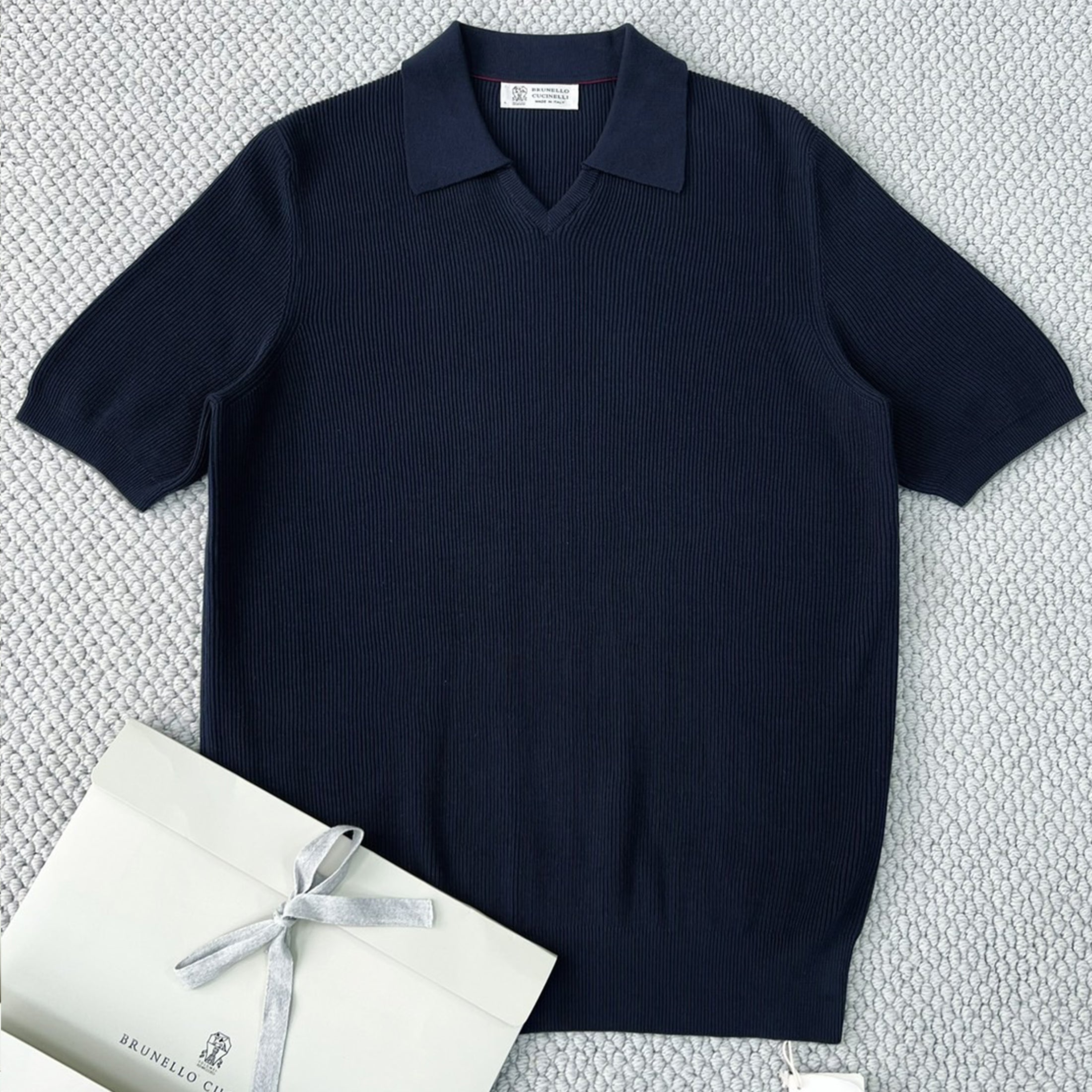 Brunello Cucinelli Men's Business Casual Spring Summer Cotton British Ribbed Knit Polo Shirt Fashion Trend Casual Comfort Lapel T-Shirt Ngvp #1347