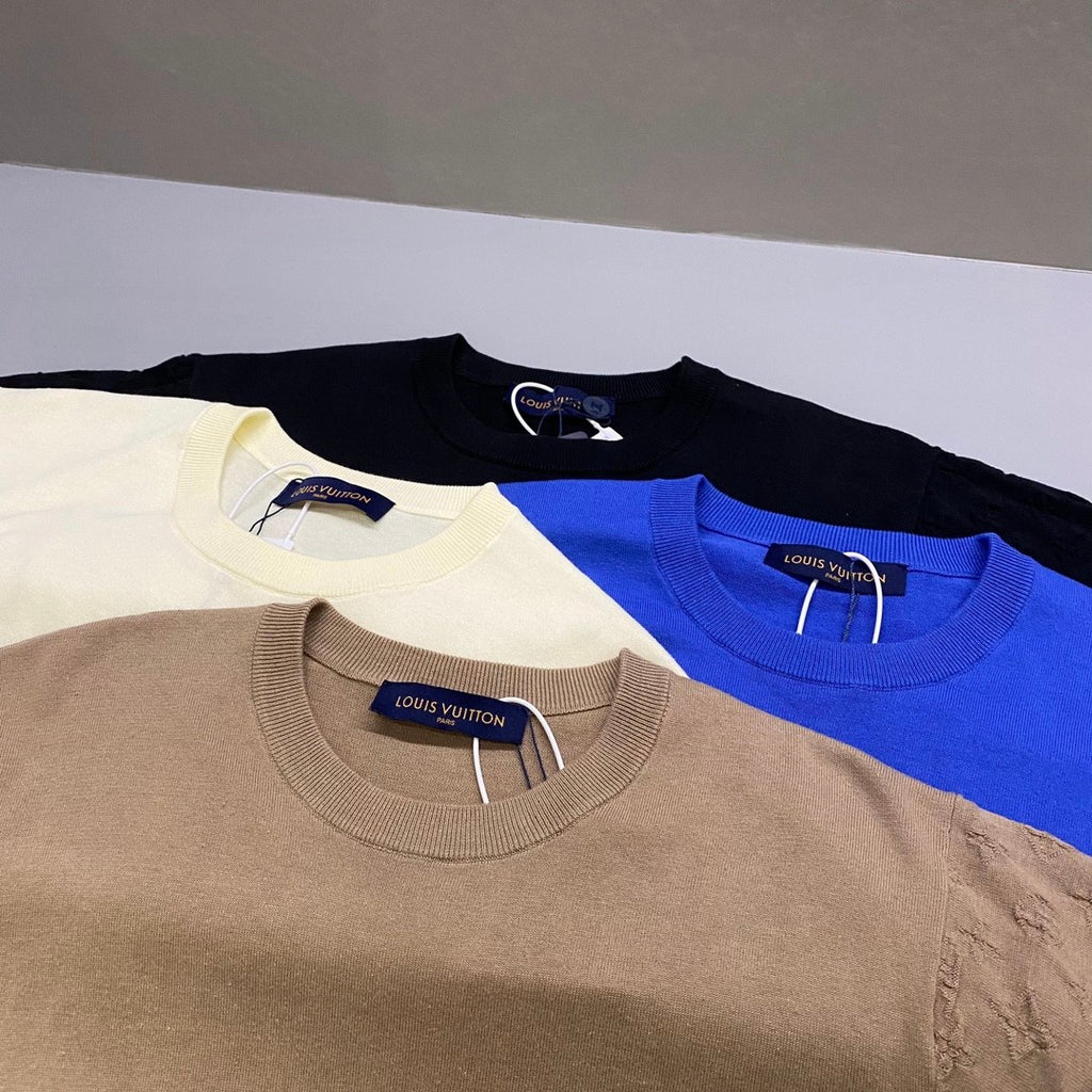 Louis Vuitton Men's Summer Solid Color Logo Jacquard Round Neck Cotton Short Sleeve T-Shirt #99834