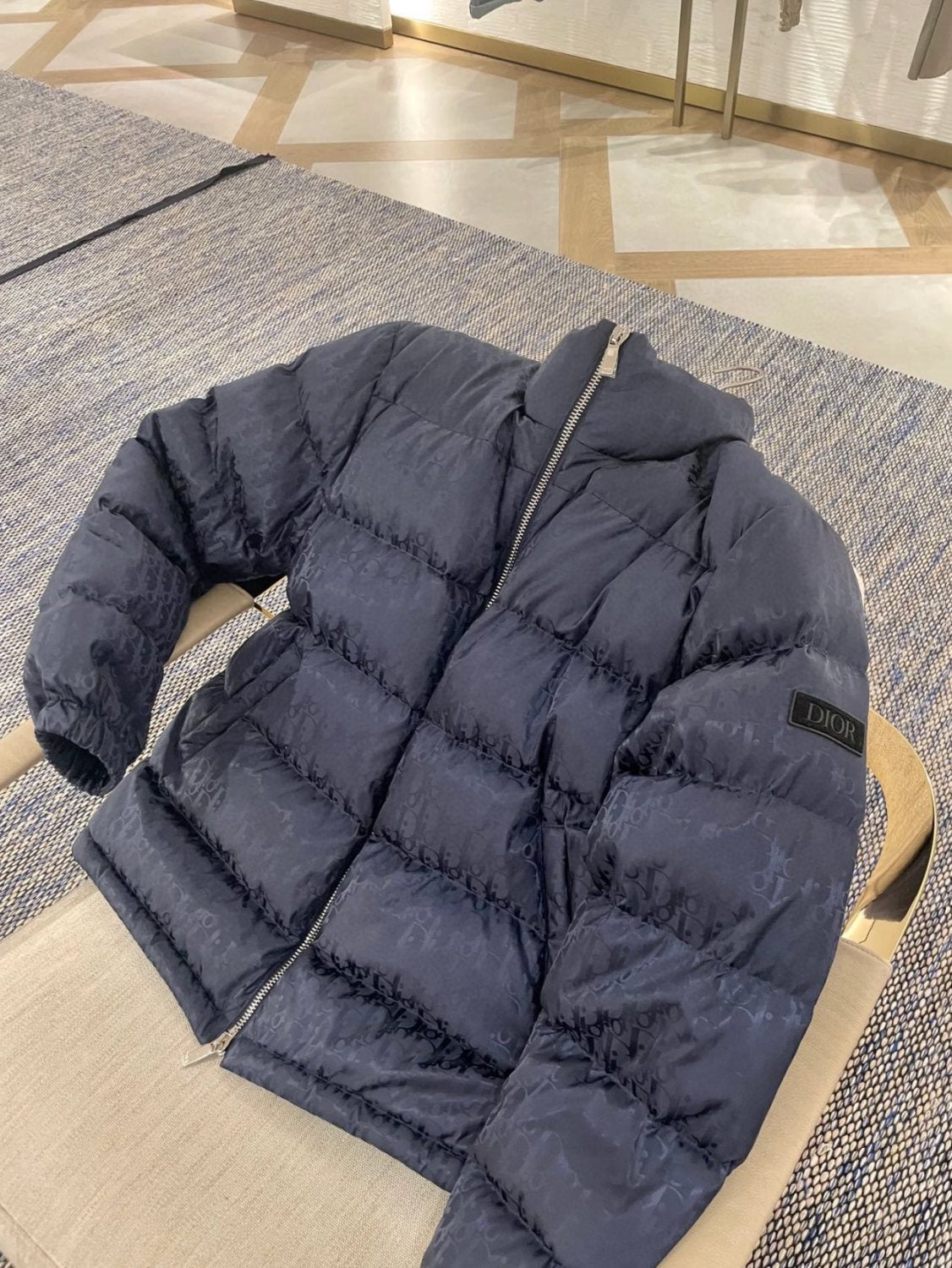 Dior Men's Winter Solid Color Logo Full Print Zipper Collar Down Long Sleeve Puffer Down Jacket #73421