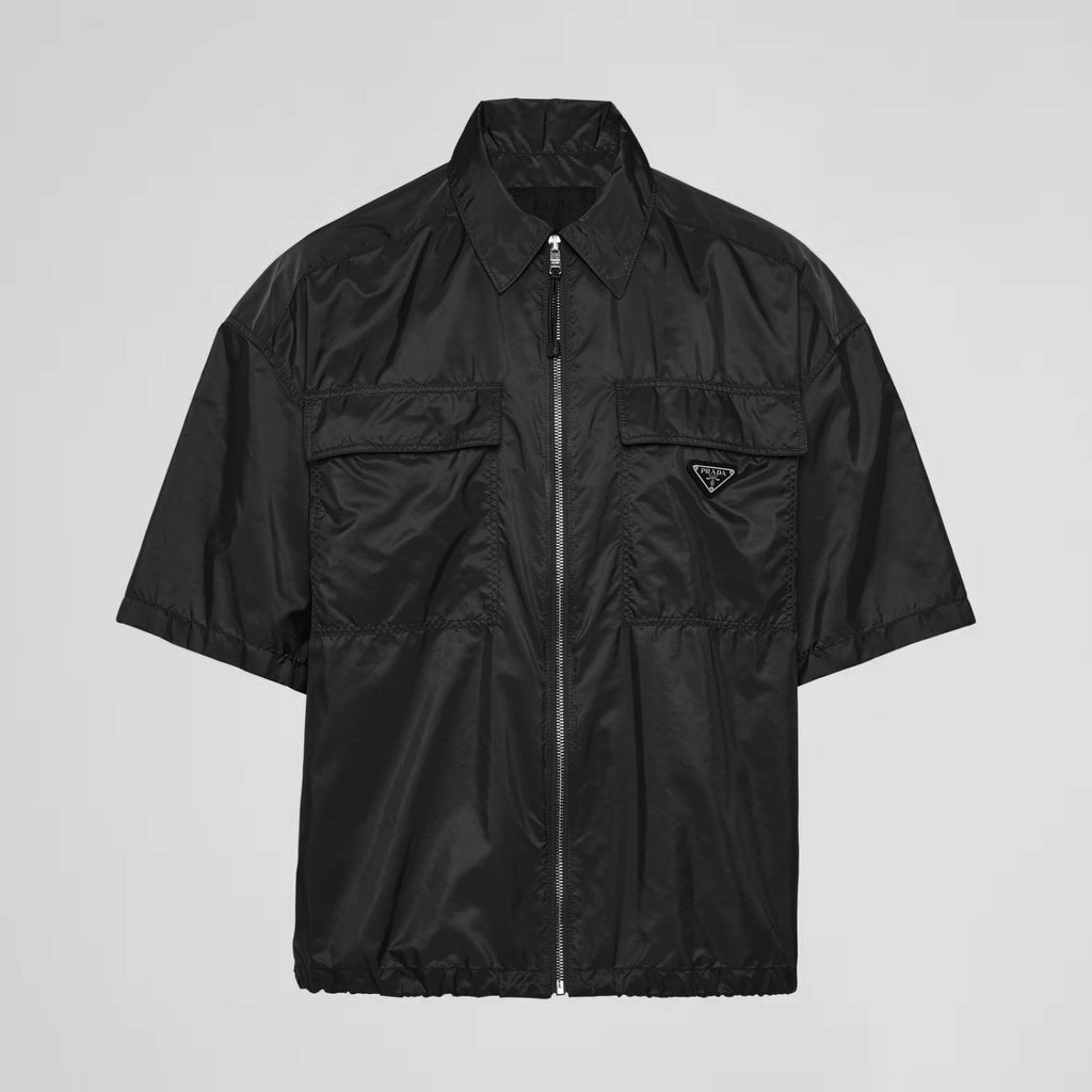 Prada Men's Spring Summer Nylon Solid Colour Lapel Zip Short Sleeve Shirt #99518