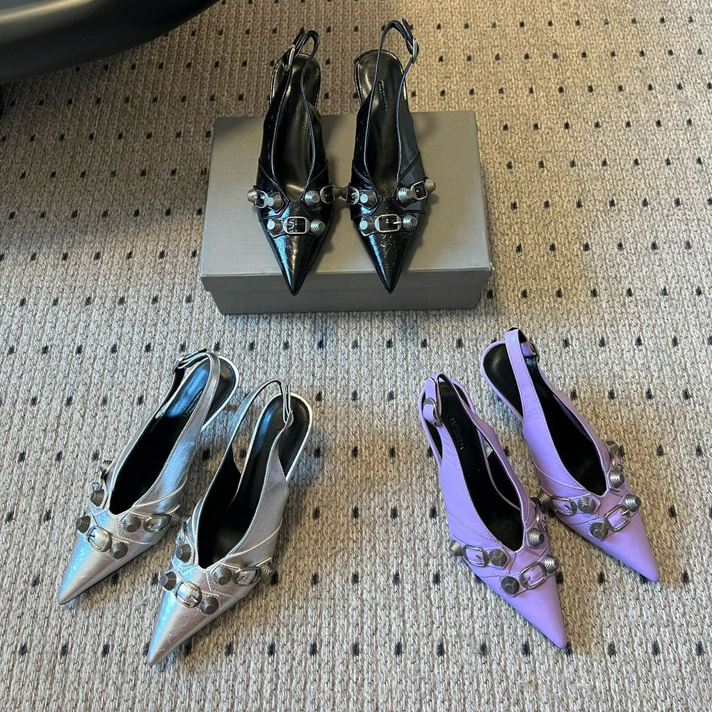 Balenciaga Women's Spring And Summer Punk Style Rivets High Heels Solid Color Fine Heel Leather Casual Shoes Shoes High 8.5cm Ngvp #1421