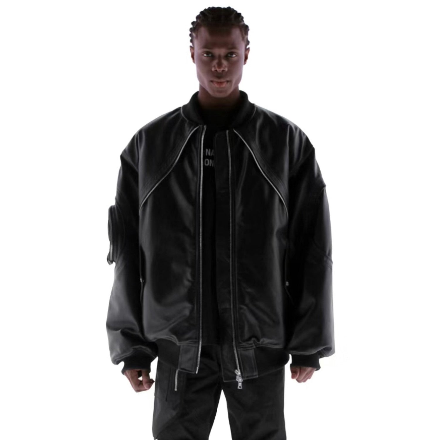 Far archive Autumn And Winter Black Men's Leather Jacket Zipper Fashion High Street Trend Zipper Pocket Jacket #81393