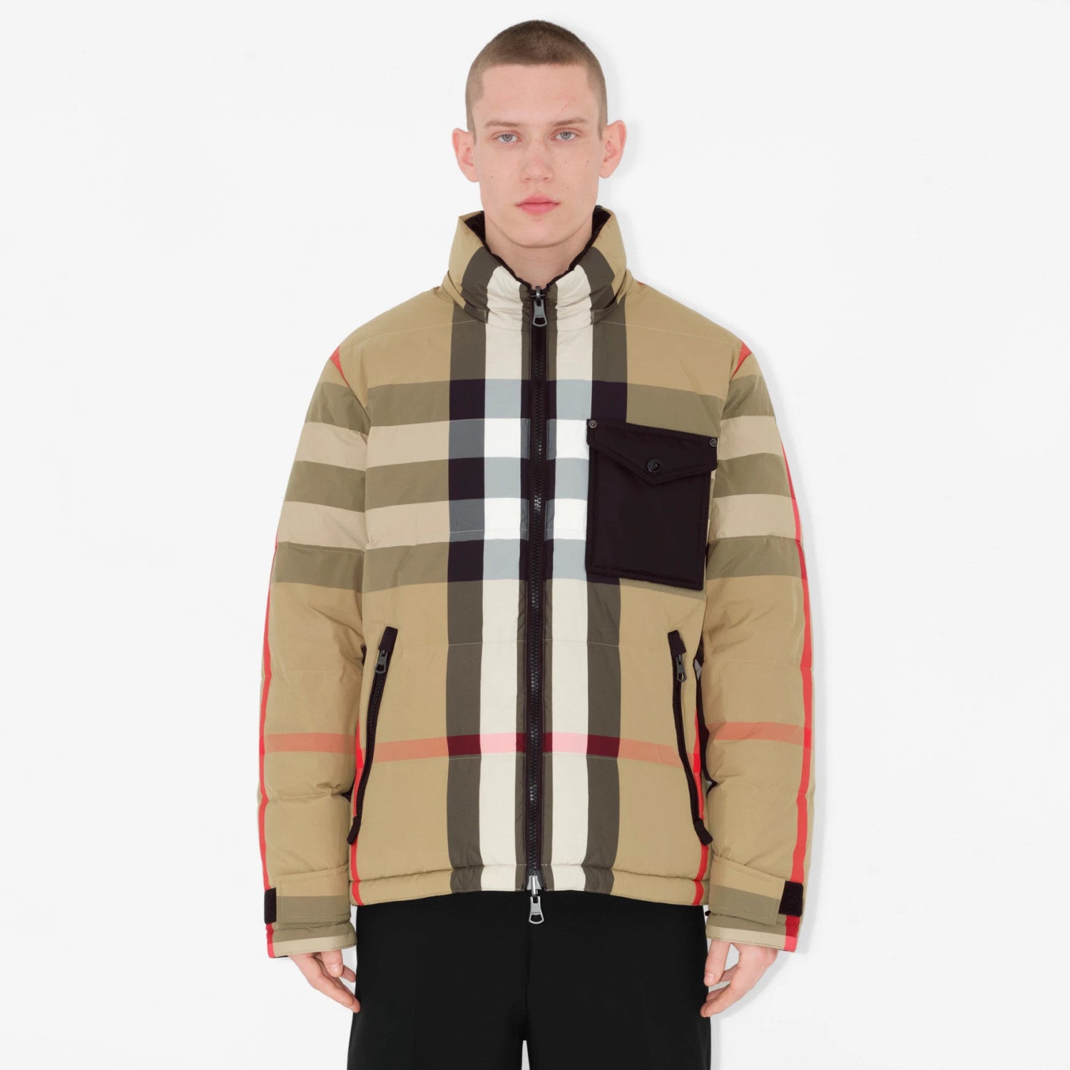 Burberry Men's Winter Fashion Casual Hooded Zip Up Checkered Reversible Double Sided Recycled Nylon Re:down Jacket #79371