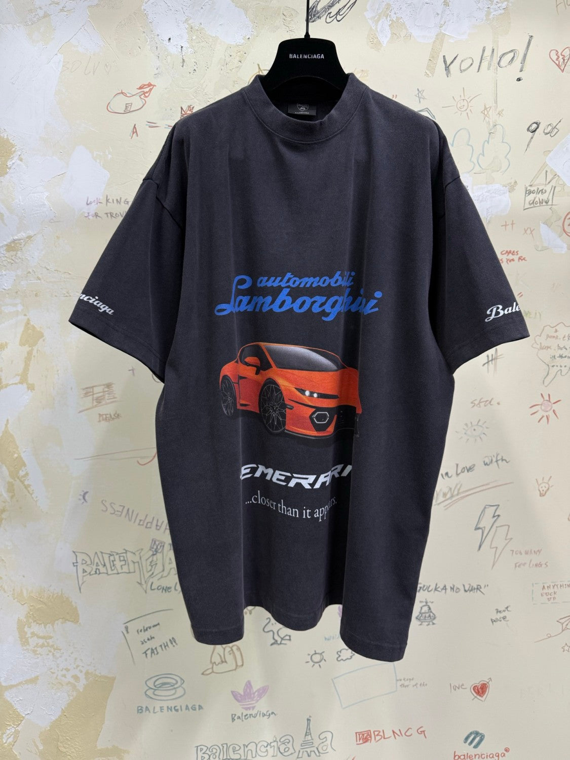 Balenciaga I Automobili Lamborghini Men's Summer Sports Car Pattern Printed Round Neck Cotton Short Sleeve T-Shirt #77793
