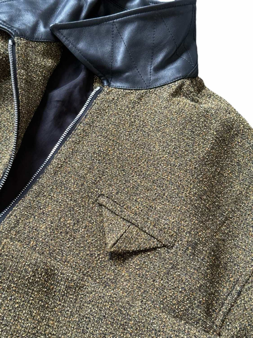 Bottega Veneta SG Men's Cotton Fringe Short Jacket Linen Beige Black Gold Silk Zipper Leather Lapel Long Sleeve Jacket #332619