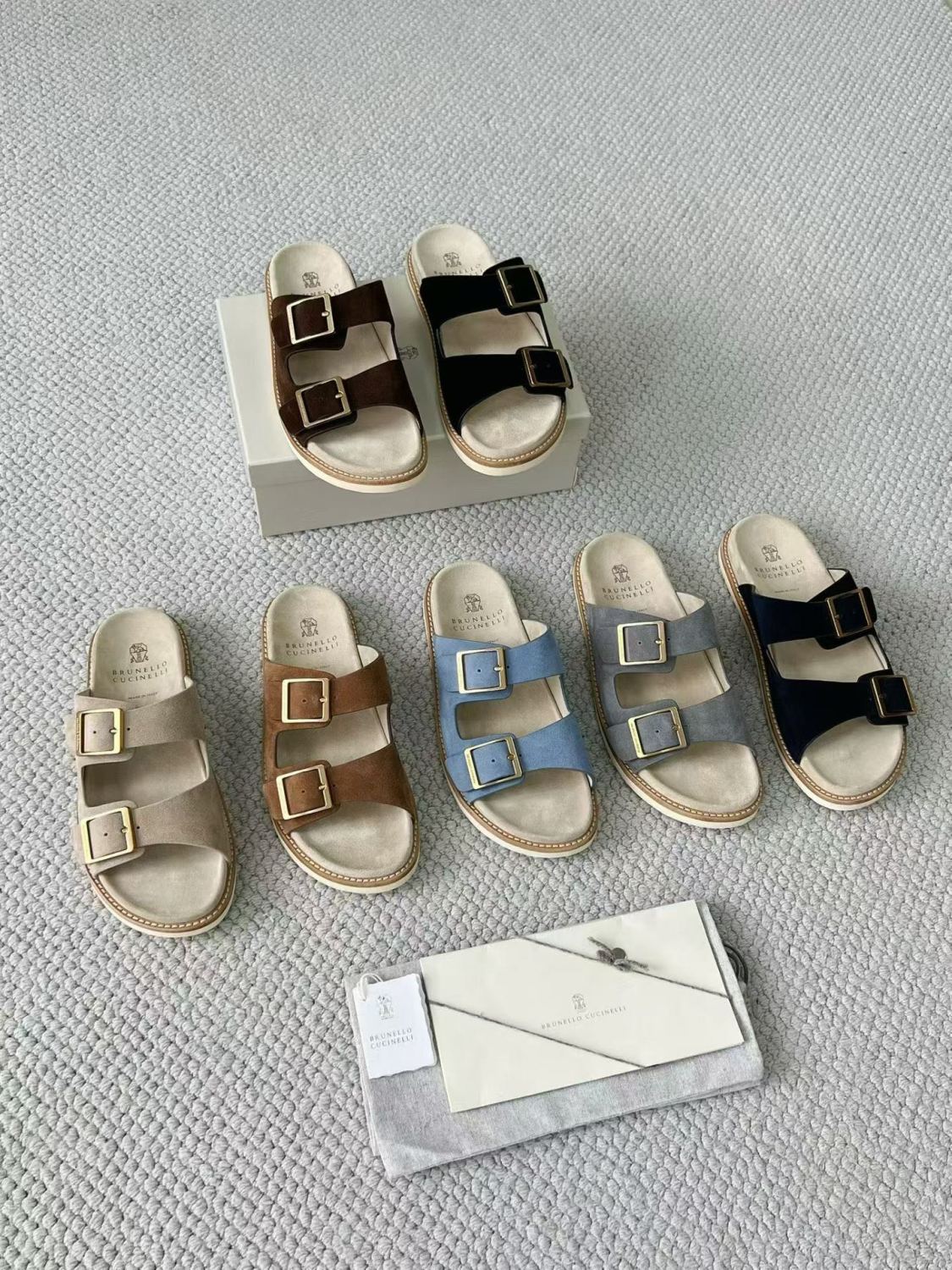 Brunello Cucinelli Suede slides with buckles for Man in Hazelnut
