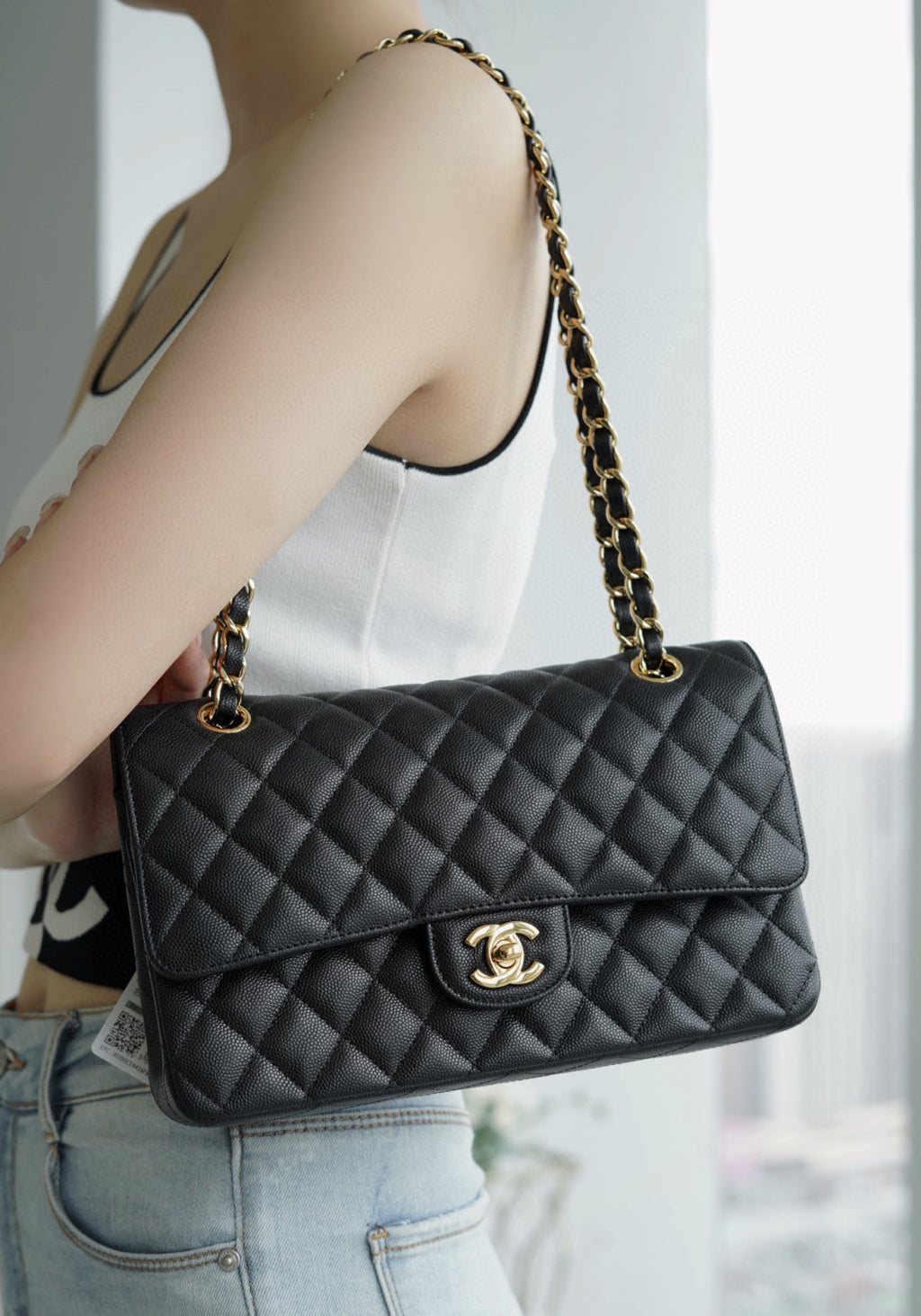 Chanel Women Classic Flap Solid Color Particle Embossed Calfskin Chain Bag Mouth Cover Bag Casual Shoulder Bags CF #71675