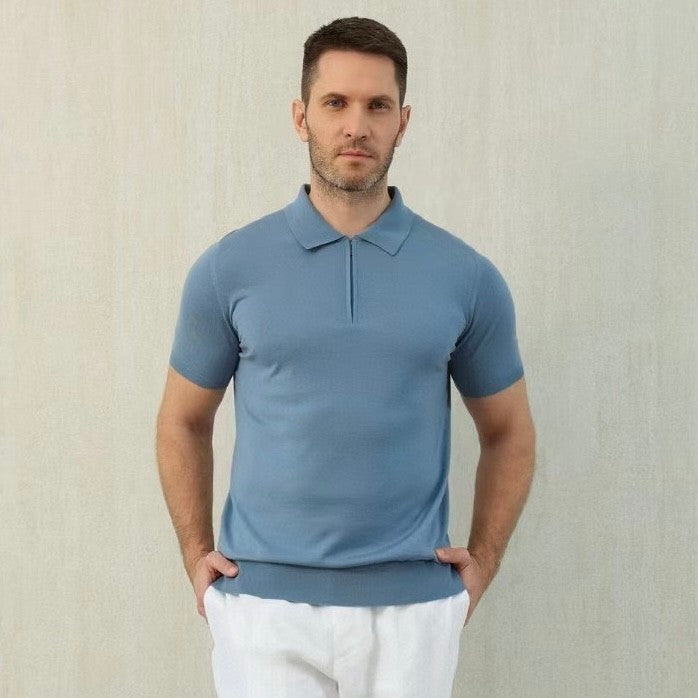 Loro Piana Men's Summer Solid Color Half Zip Straight Short Sleeve Polo Shirt Ngvp #1555