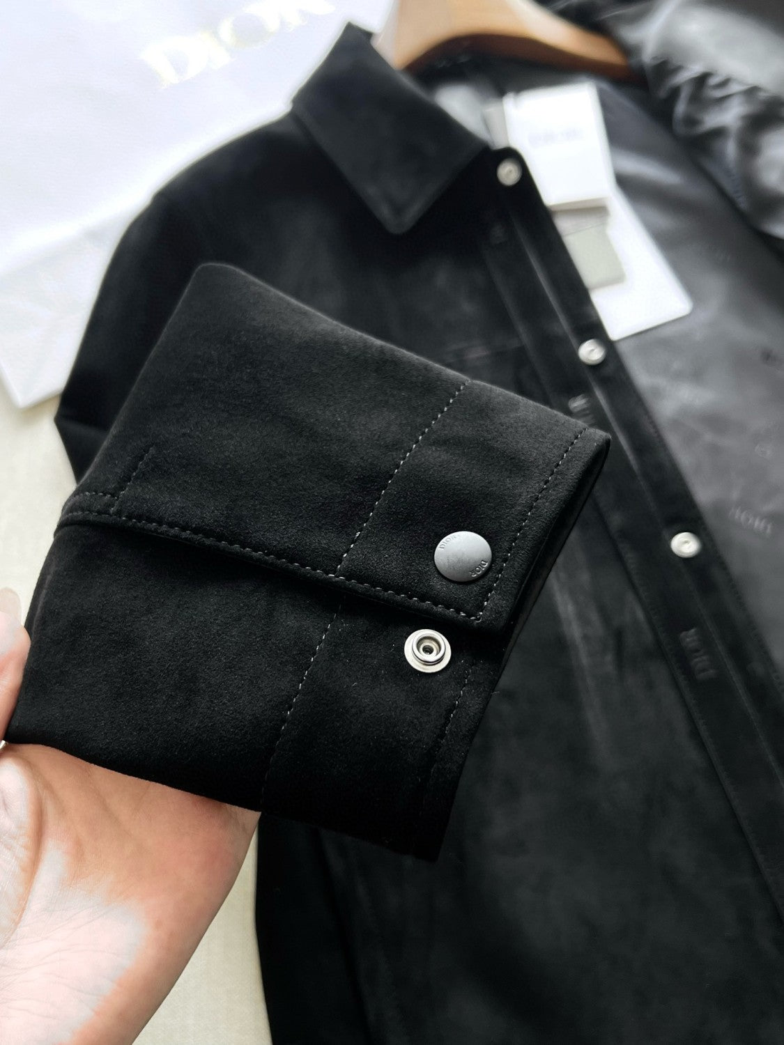 Dior Men's Fall And Winter Black Sheepskin Suede Single Breasted Long Sleeved Jacket #73646