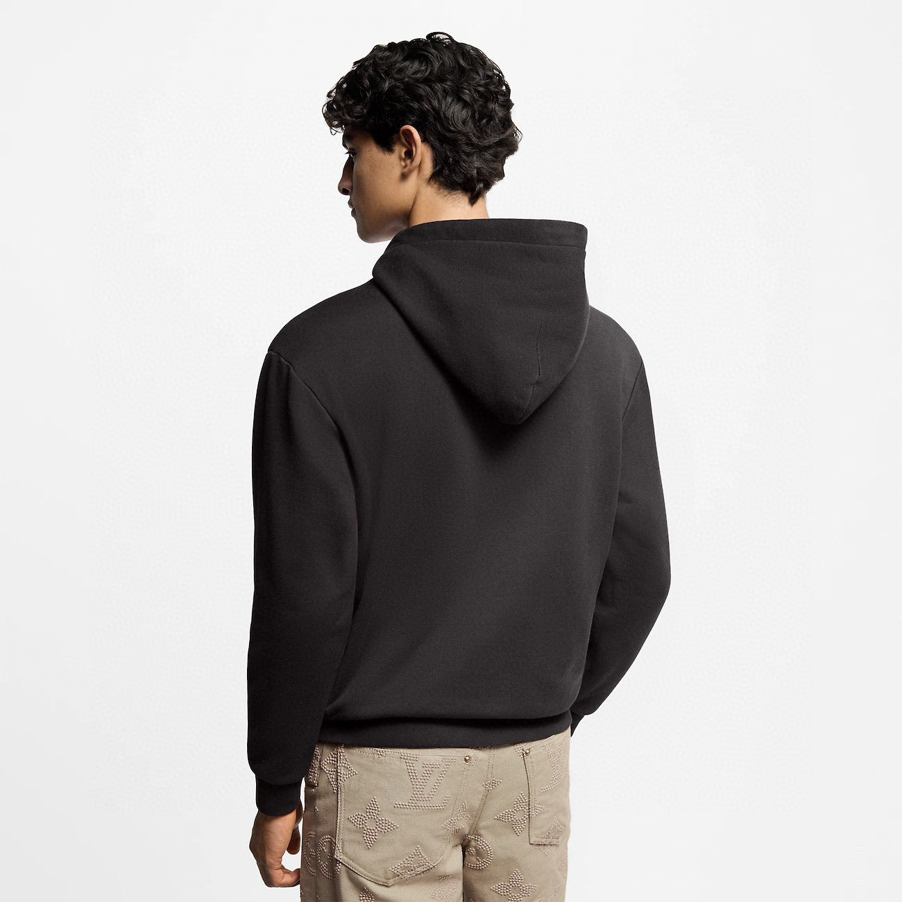 Louis Vuitton Men's Spring/Autumn Solid Color Beaded Embroidery Pattern Printed Drawstring Hooded Long Sleeve Sweatshirt #77951