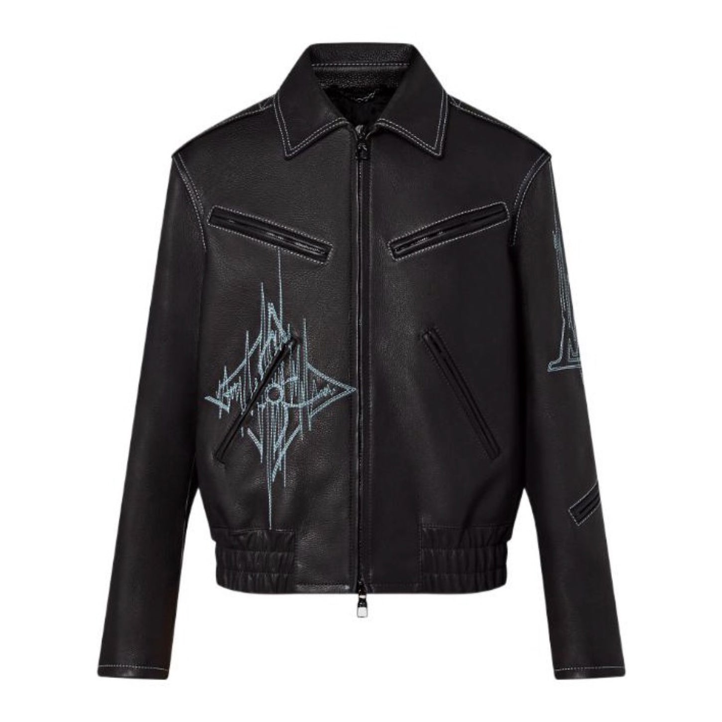 Louis Vuitton Men's Fall And Winter Zipper Decoration Lapel Zipper Drawstring Long Sleeved Cowhide Leather Jacket #98479