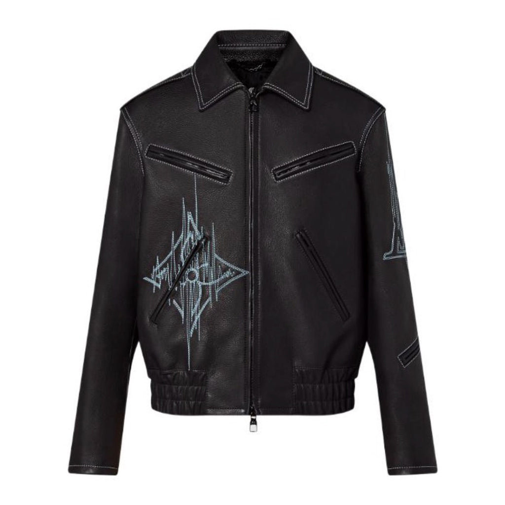 Louis Vuitton Men's Fall And Winter Zipper Decoration Lapel Zipper Drawstring Long Sleeved Cowhide Leather Jacket #98479
