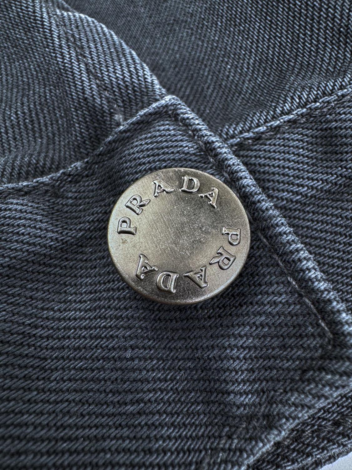 PRADA Men's Obsidian Denim Bomber Jacket Shirt-collar Zip-up Logo Long-sleeve Denim Jacket #332258