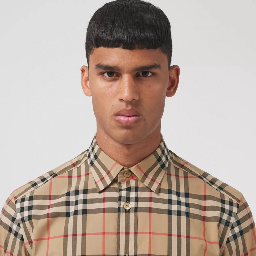 Burberry Men's Summer Checkered Print Single-Breasted Collar Short-Sleeved Shirt #77686