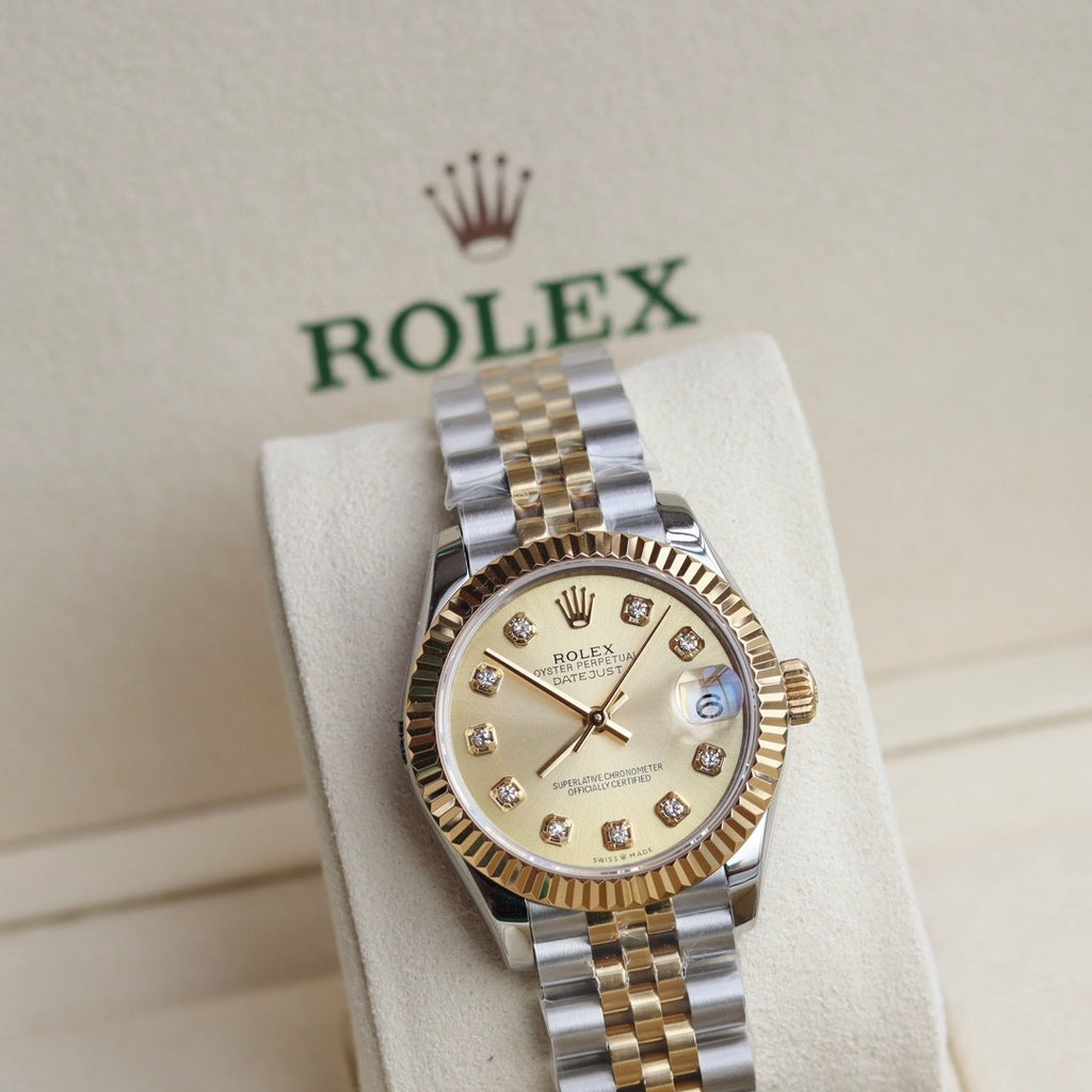 Rolex Women's Log-type Series Automatic Mechanical Movement Water-resistant Diamond-encrusted Green Dial Stainless Steel Bracelet 31mm Watch #77786