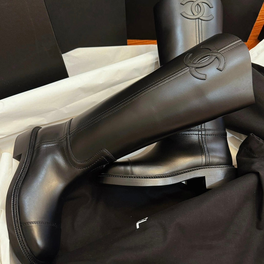 Chanel Women's Autumn/winter Classic Fashion Solid Color Leather Round Toe Long Boots High Boots Shoes #78373