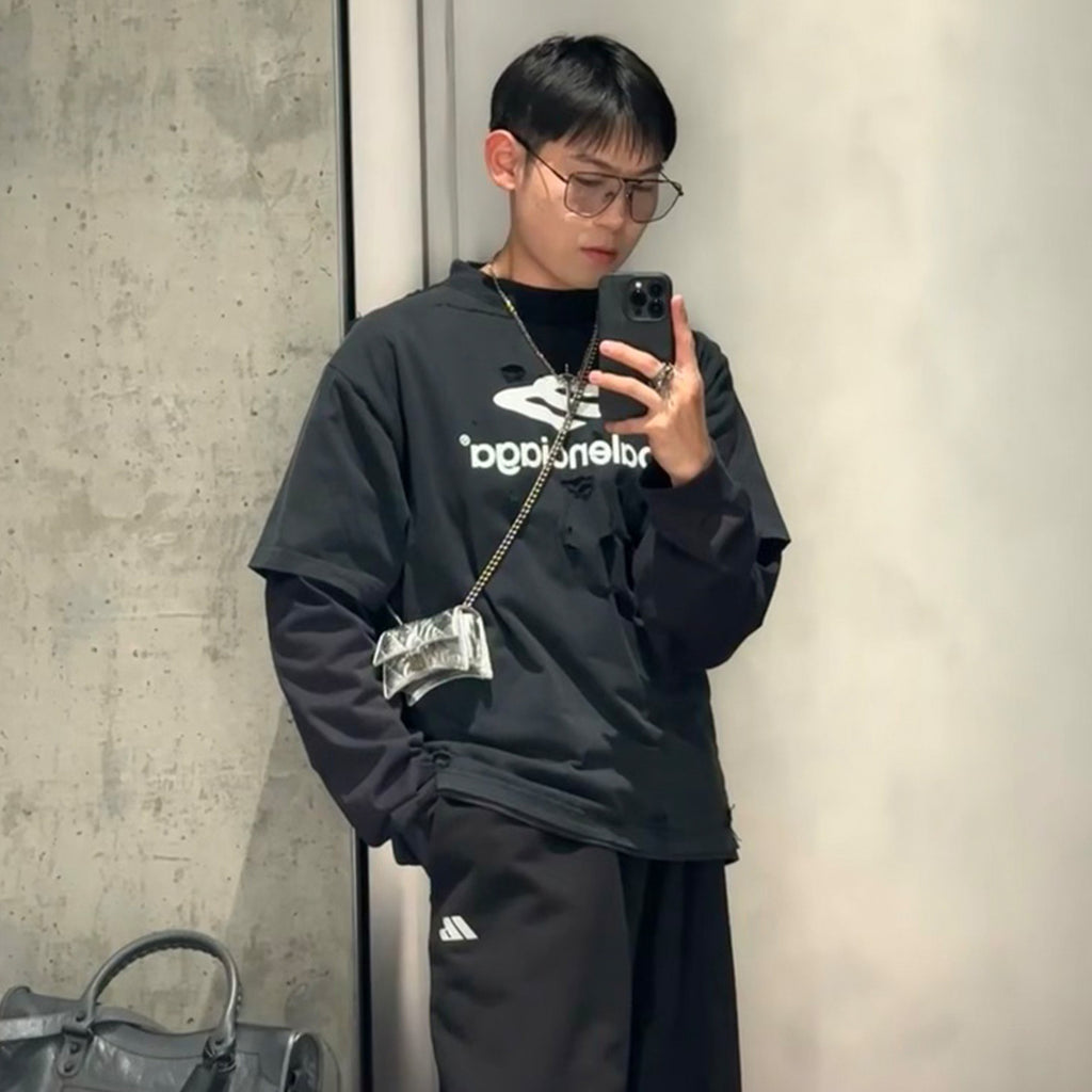 Balenciaga 3b Sport Icon Medium Fit Layered T-shirt Men's Retro High Street Trend Round Neck Spring And Autumn Fake Two T-shirt #71846