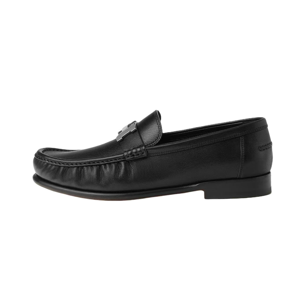 Hermes Men's Fall/Winter Fashion Classic Solid Color Leather Round Toe Slip On Logo Low Top Flat Leather Shoes #78922