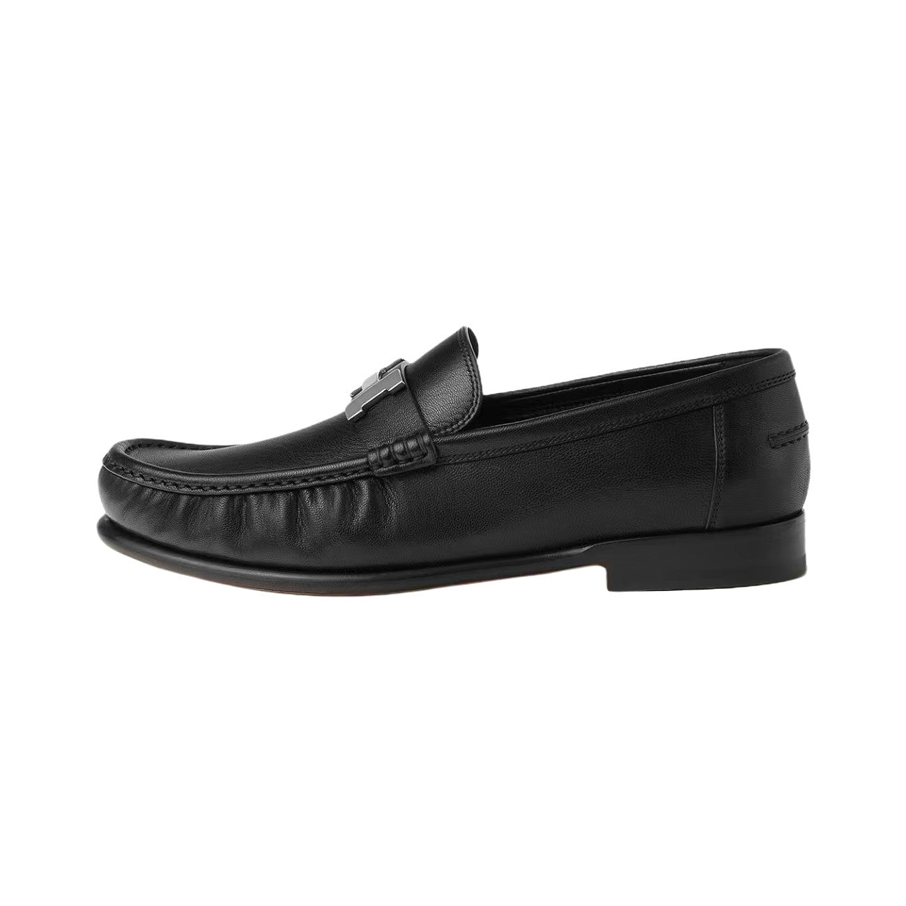 Hermes Men's Fall/Winter Fashion Classic Solid Color Leather Round Toe Slip On Logo Low Top Flat Leather Shoes #78922