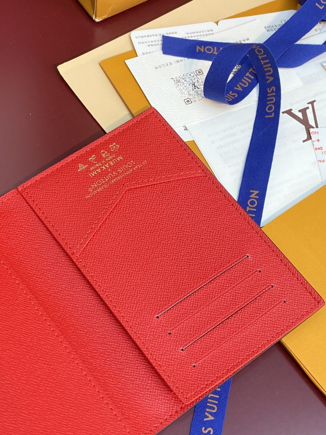 Louis Vuitton LV x TM Women's Brown Leather Passport Wallet with Cherry Pattern Print Bag Bags #77594