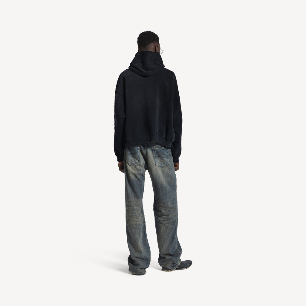 Balenciaga Men's Transparent Tape Ripped Pocket Hoodie in Faded Black #336331